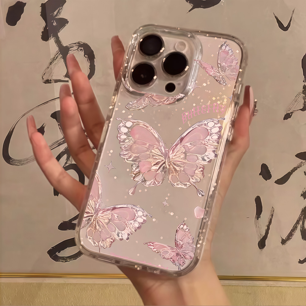 Phone Cases Xr Iphone - Pink Butterfly Clear Glitter Phone Case