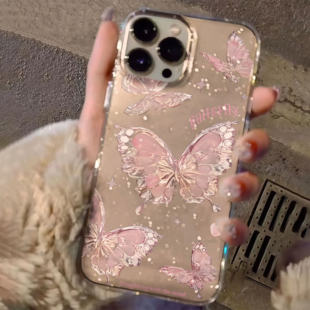 Pink Butterfly Clear Glitter P - đánh giá và giá Phone Cases Xr Iphone